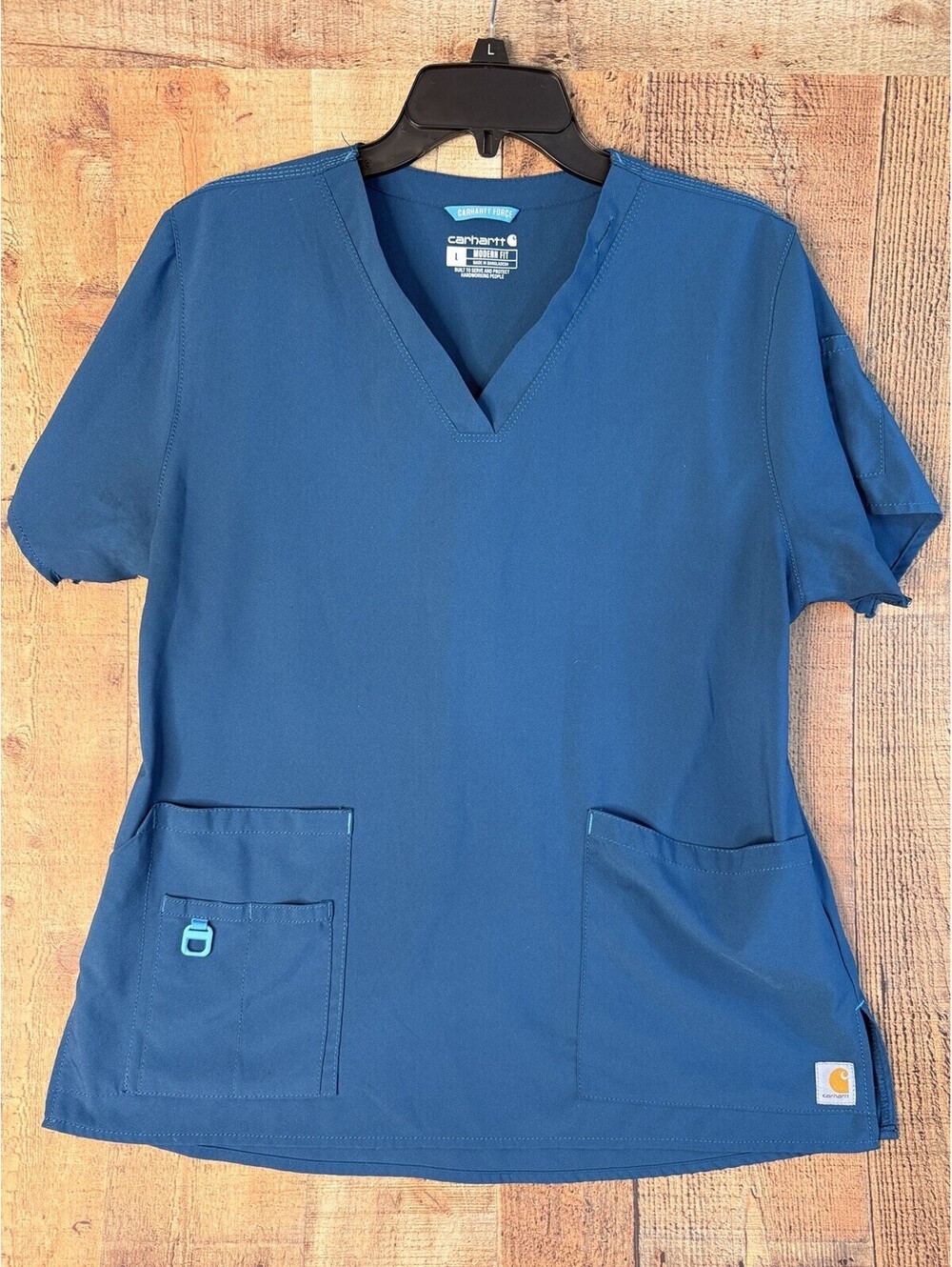 Carhartt Force Scrubs Women L Teal Blue Modern Fit Workwear Nurse Altered READ
